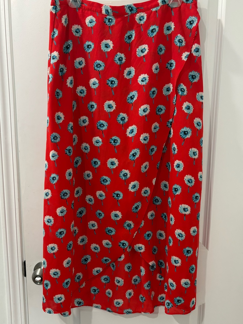 J. Crew Red Maxi Skirt with Blue and White Floral Print